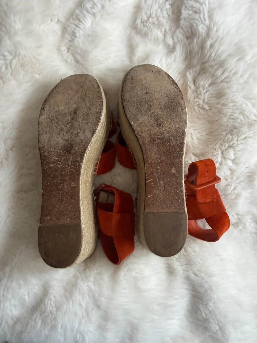 Celine Orange Suede Platform Espadrille Wedge Sandals